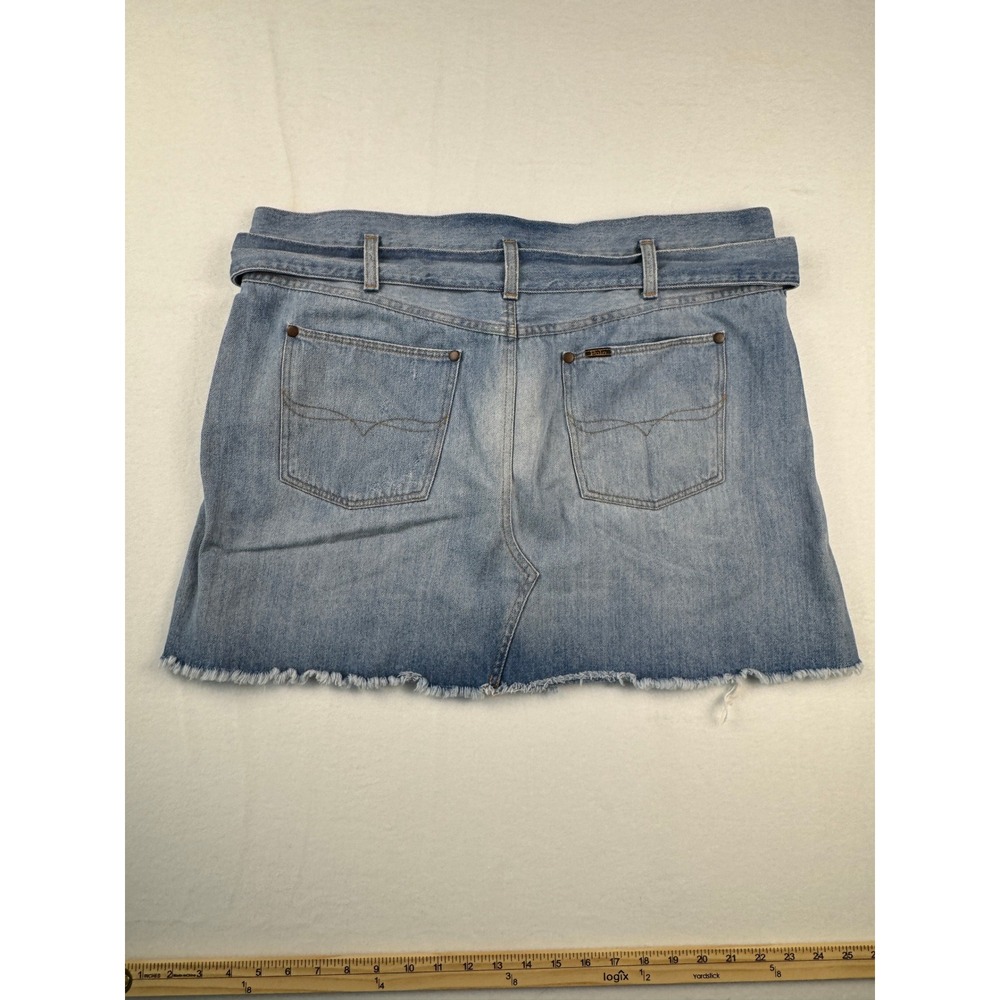 Polo Ralph Lauren Denim Mini Skirt Light Wash Belted Raw Hem Distressed Womens - Picture 11 of 15